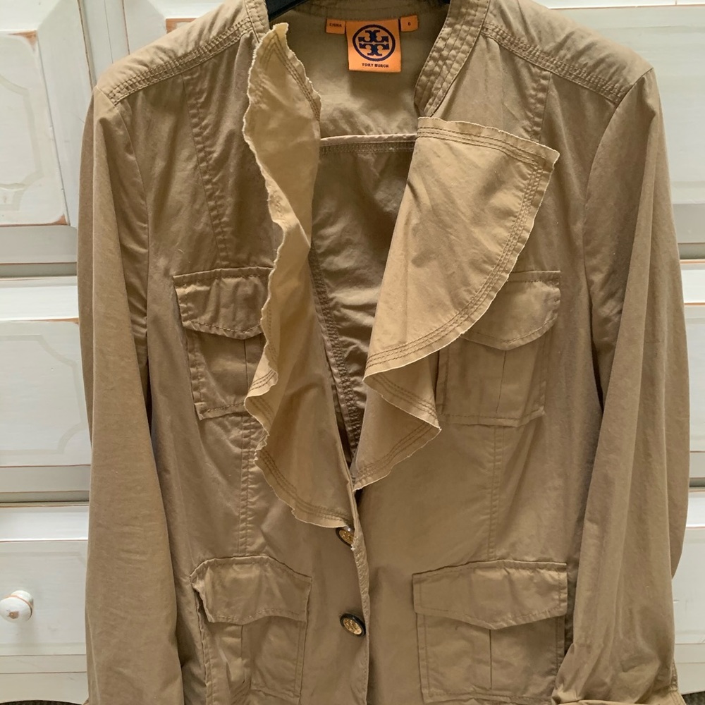Tory Burch khaki jacket w/ruffle